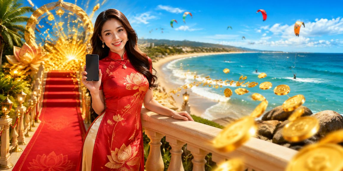 Người dùng Việt Nam đăng nhập tài khoản casino trên điện thoại tại bãi biển Mũi Né